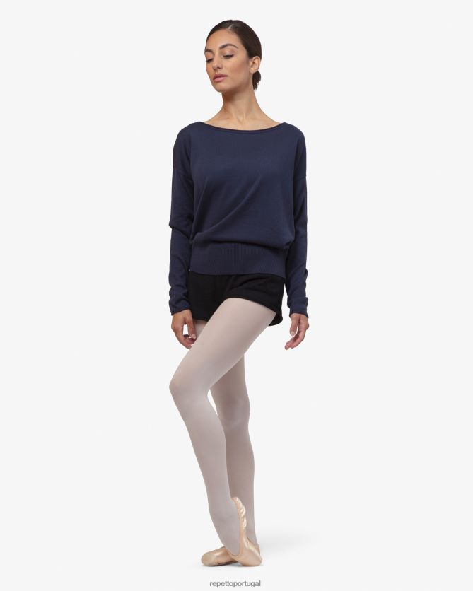 Repetto LJHHL516 mulheres aquecimento pull-over roupas azul da meia noite