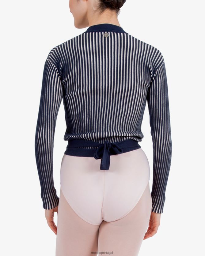 Repetto LJHHL527 mulheres envoltório em malha canelada bicolor roupas azul e rosa pétala