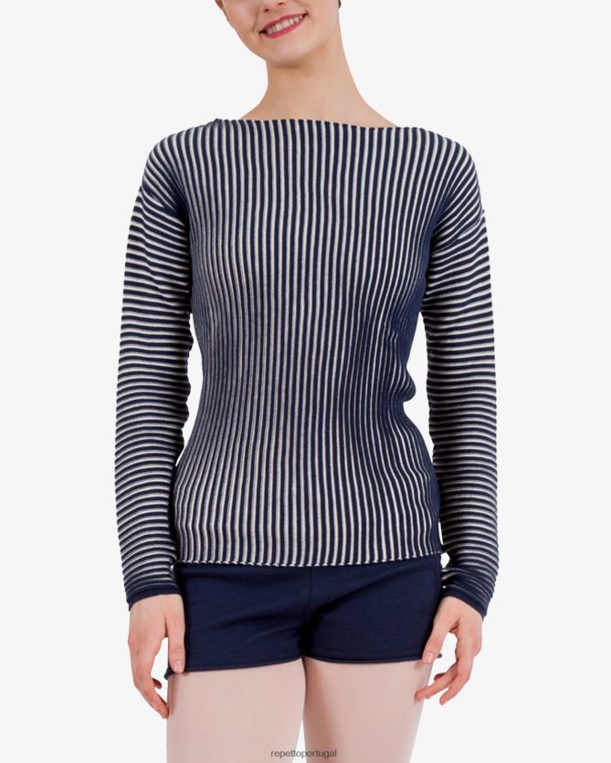 Repetto LJHHL528 mulheres suéter bicolor em malha canelada roupas azul e rosa pétala