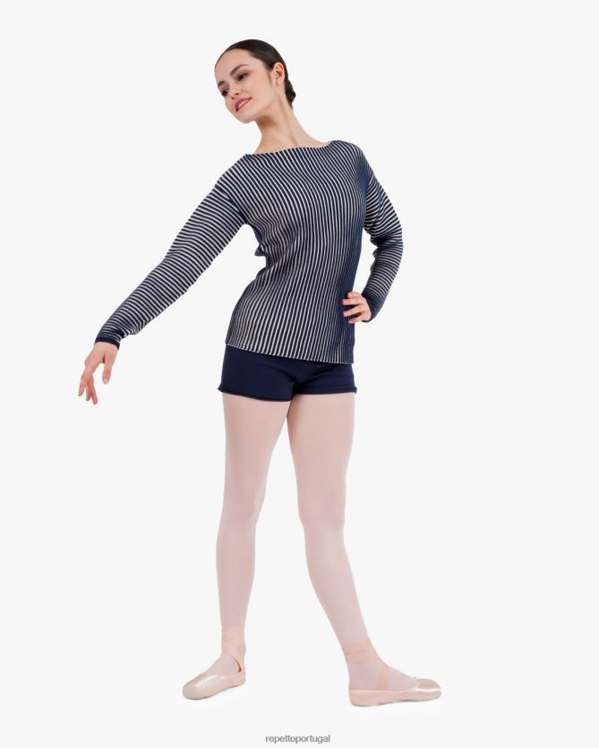 Repetto LJHHL528 mulheres suéter bicolor em malha canelada roupas azul e rosa pétala