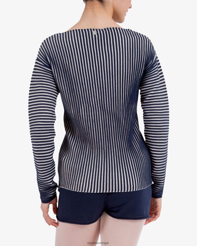 Repetto LJHHL528 mulheres suéter bicolor em malha canelada roupas azul e rosa pétala