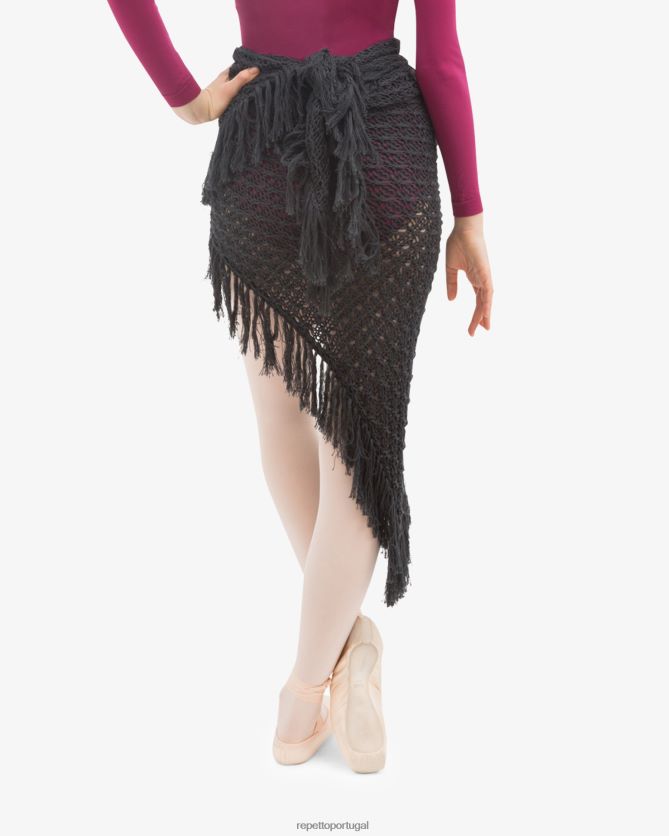 Repetto LJHHL538 mulheres xale de tricô com franjas roupas cinza antracite