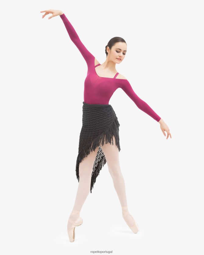 Repetto LJHHL538 mulheres xale de tricô com franjas roupas cinza antracite