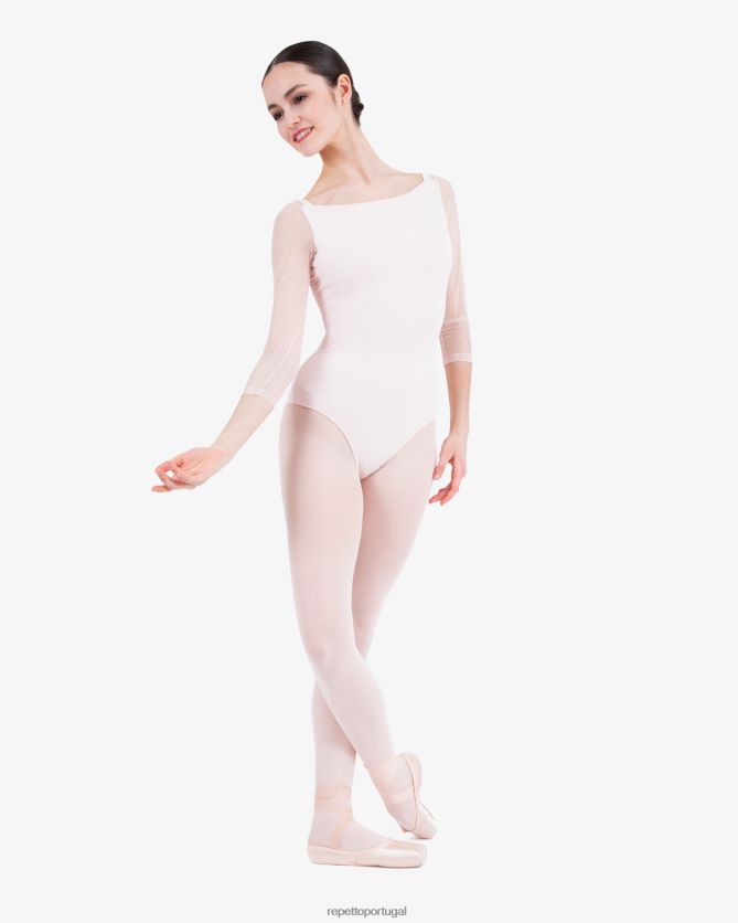 Repetto LJHHL441 mulheres Collant manga 3/4 com renda roupas pétala rosa