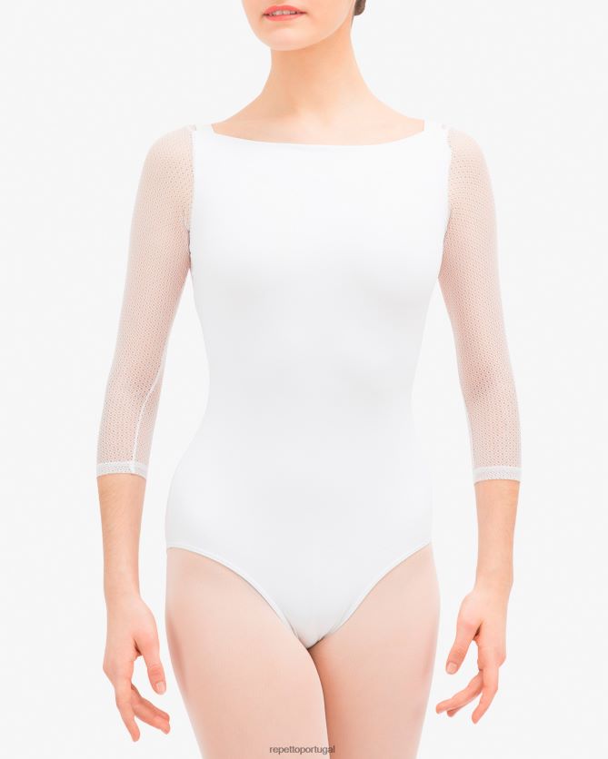 Repetto LJHHL444 mulheres Collant manga 3/4 com renda roupas branco