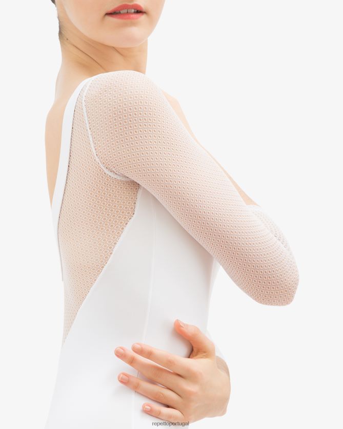 Repetto LJHHL444 mulheres Collant manga 3/4 com renda roupas branco