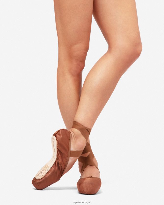 Repetto LJHHL565 mulheres sapatilhas de ponta Julieta - sola macia de caixa média calçados marrom gelo