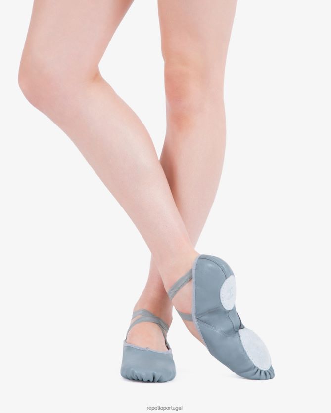 Repetto LJHHL593 mulheres sapatilhas macias com sola dividida - couro calçados rola cinza