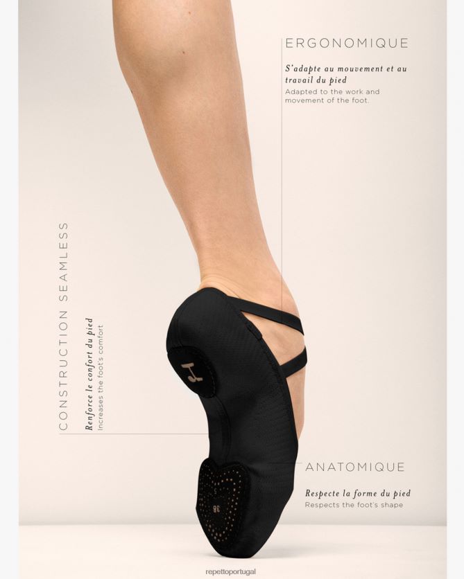 Repetto LJHHL610 mulheres sapatilhas de balé macias dança f.i.t calçados preto