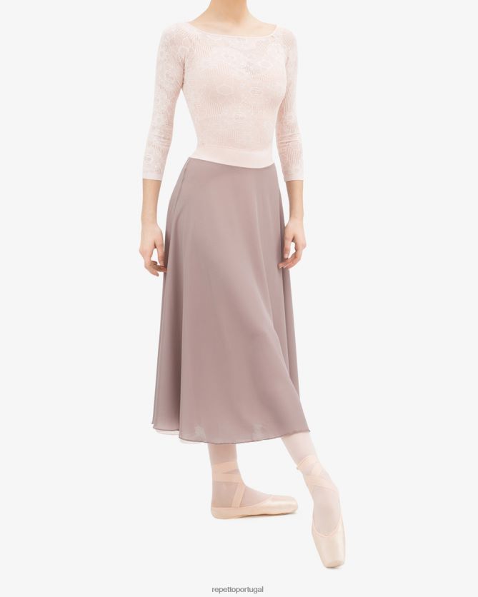 Repetto LJHHL547 mulheres top de mangas compridas em renda roseta roupas pétala rosa