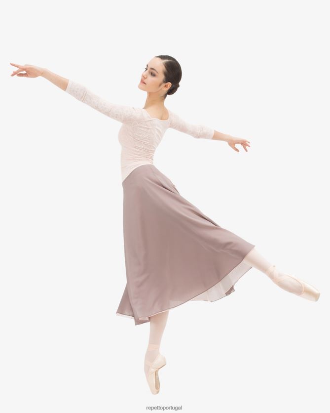 Repetto LJHHL547 mulheres top de mangas compridas em renda roseta roupas pétala rosa