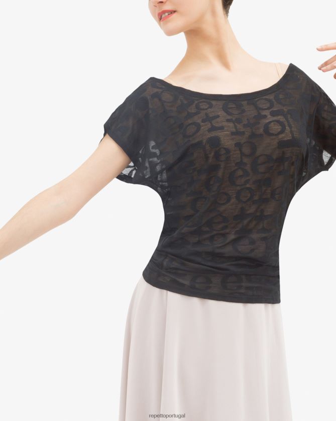 Repetto LJHHL553 mulheres camiseta transparente roupas preto
