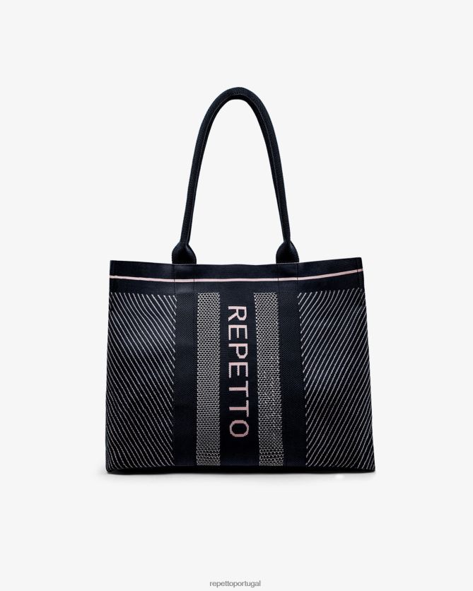 Repetto LJHHL422 mulheres Bolsa de compras acessórios preto e rosa pétala