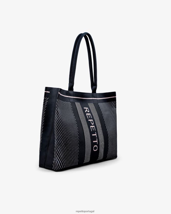 Repetto LJHHL422 mulheres Bolsa de compras acessórios preto e rosa pétala