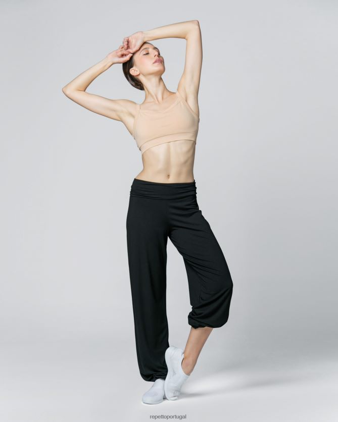 Repetto LJHHL373 mulheres calça jazz de viscose com cós dobrável roupas preto
