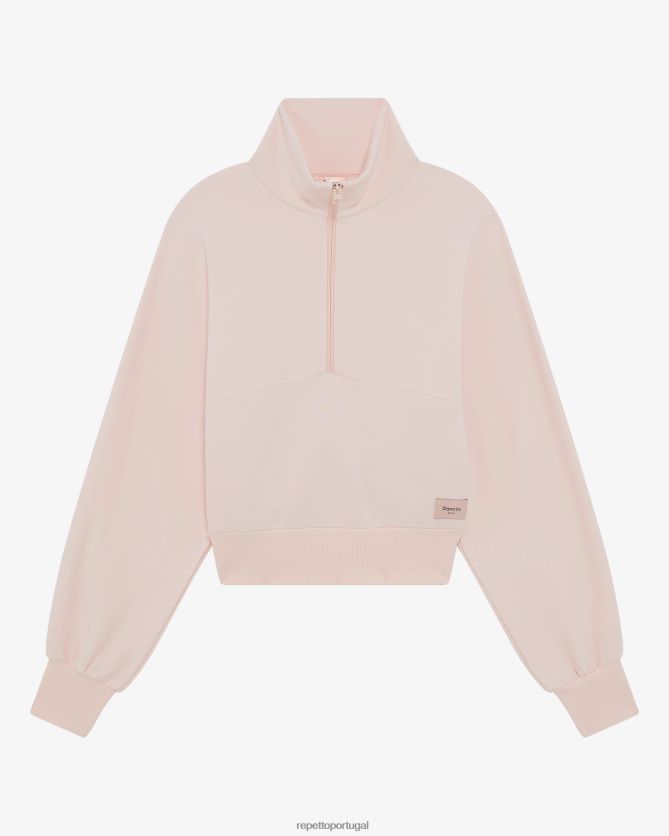 Repetto LJHHL359 mulheres moletom meio zíper roupas giz rosa