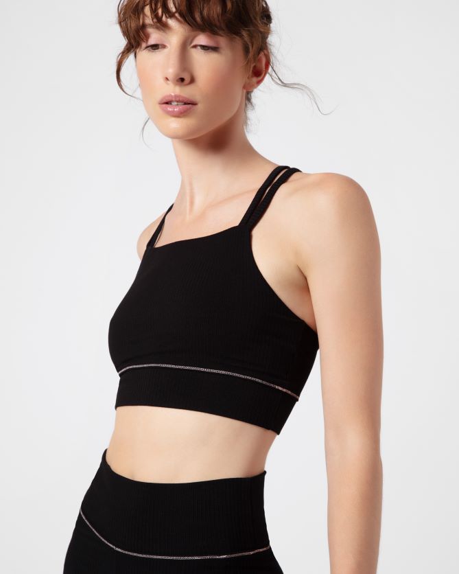 Repetto LJHHL302 mulheres sutiã canelado com alças finas roupas preto