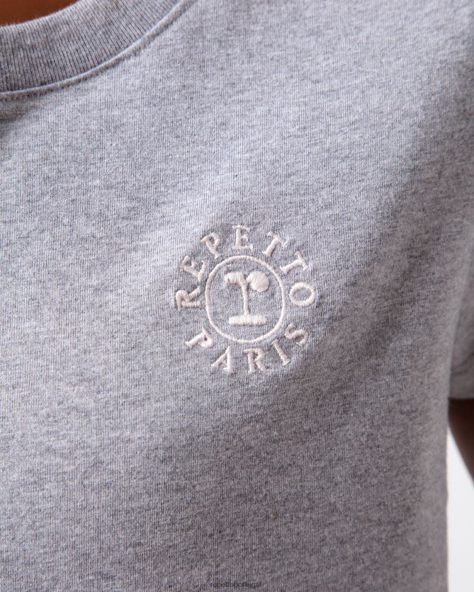 Repetto LJHHL316 mulheres camiseta com logo r roupas cinza claro manchado