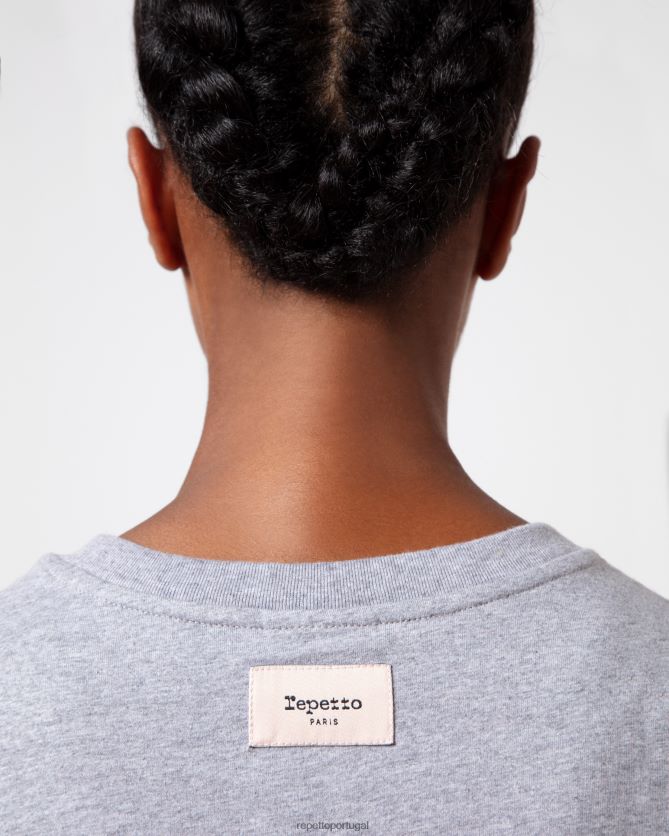 Repetto LJHHL316 mulheres camiseta com logo r roupas cinza claro manchado
