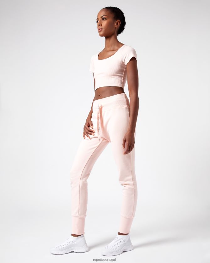 Repetto LJHHL328 mulheres top curto canelado roupas pétala rosa