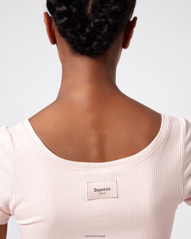 Repetto LJHHL328 mulheres top curto canelado roupas pétala rosa