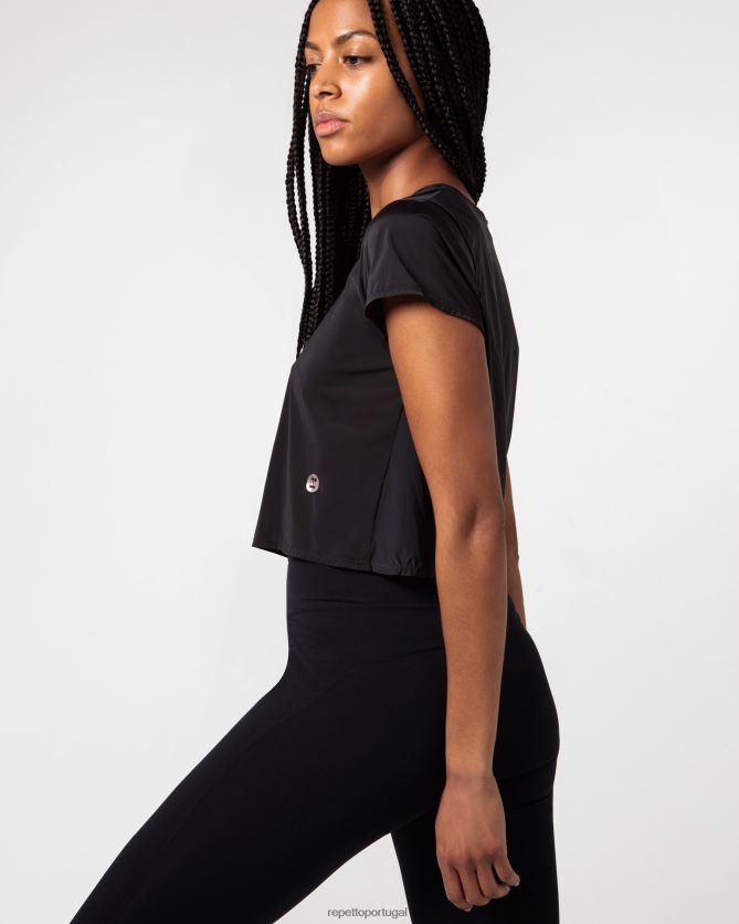 Repetto LJHHL331 mulheres top cropped de seda ativo roupas preto