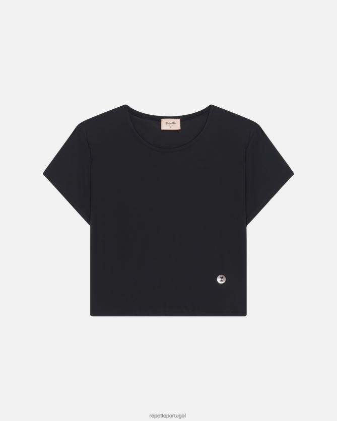 Repetto LJHHL331 mulheres top cropped de seda ativo roupas preto