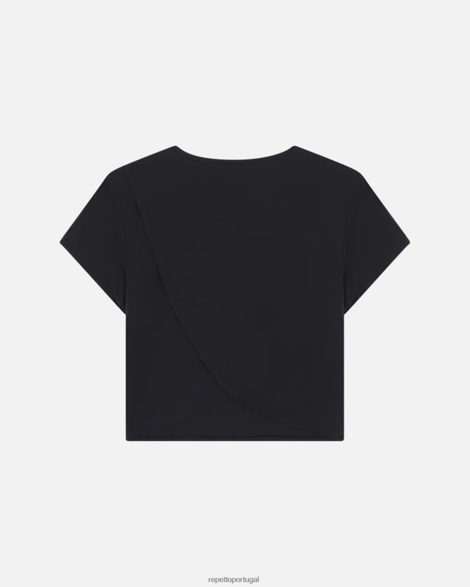 Repetto LJHHL331 mulheres top cropped de seda ativo roupas preto