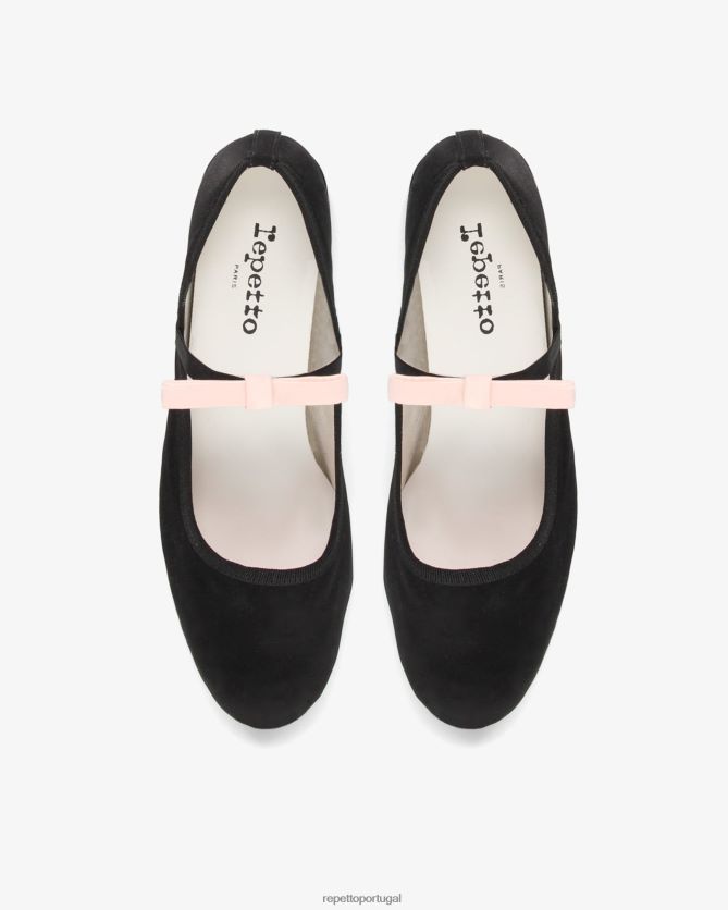 Repetto LJHHL152 mulheres guillemette mary janes - cetim calçados preto e rosa icônico