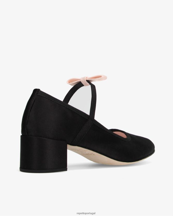Repetto LJHHL152 mulheres guillemette mary janes - cetim calçados preto e rosa icônico