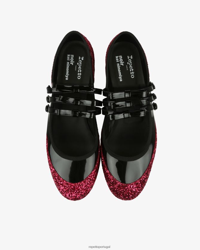 Repetto LJHHL159 mulheres x noir kei ninomiya - plataforma brilhante mary janes calçados rosa fúcsia e preto