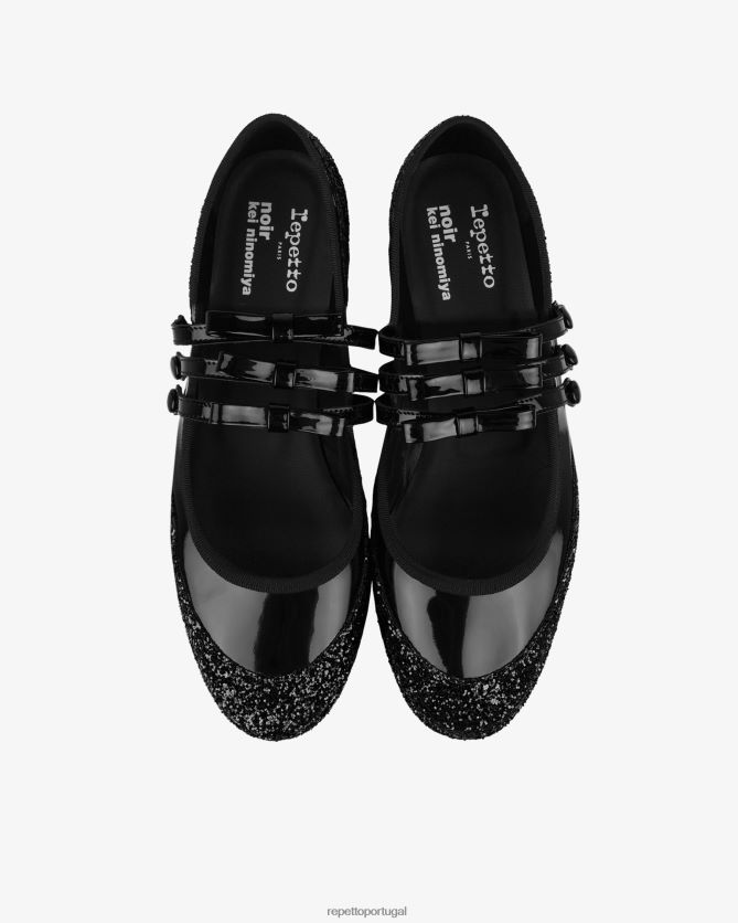 Repetto LJHHL160 mulheres x noir kei ninomiya - plataforma brilhante mary janes calçados preto