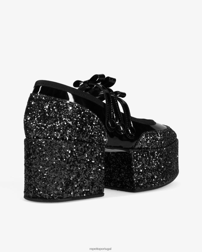 Repetto LJHHL160 mulheres x noir kei ninomiya - plataforma brilhante mary janes calçados preto