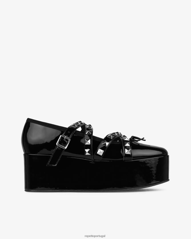 Repetto LJHHL182 mulheres x noir kei ninomiya - plataforma mary janes com alça cravejada calçados preto