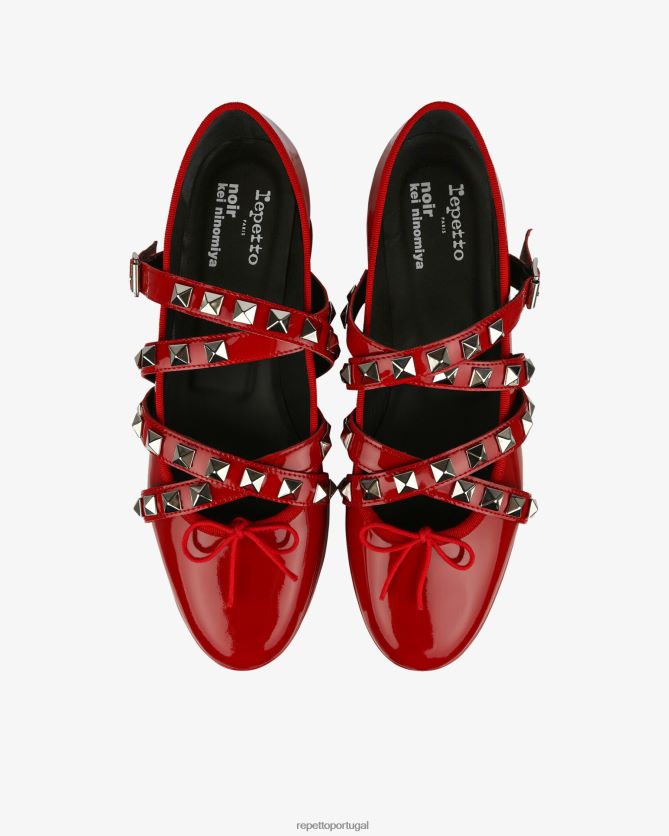 Repetto LJHHL183 mulheres x noir kei ninomiya - plataforma mary janes com alça cravejada calçados vermelho flamejante