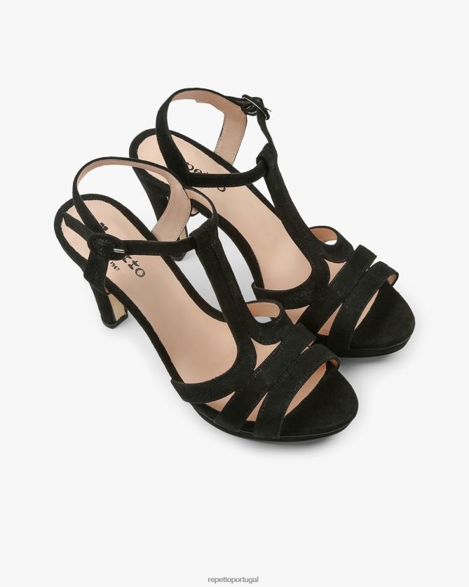 Repetto LJHHL244 mulheres sandálias de biquíni calçados carbono preto