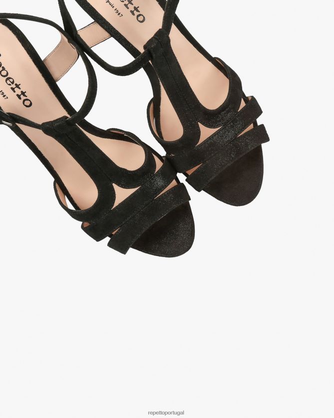 Repetto LJHHL244 mulheres sandálias de biquíni calçados carbono preto