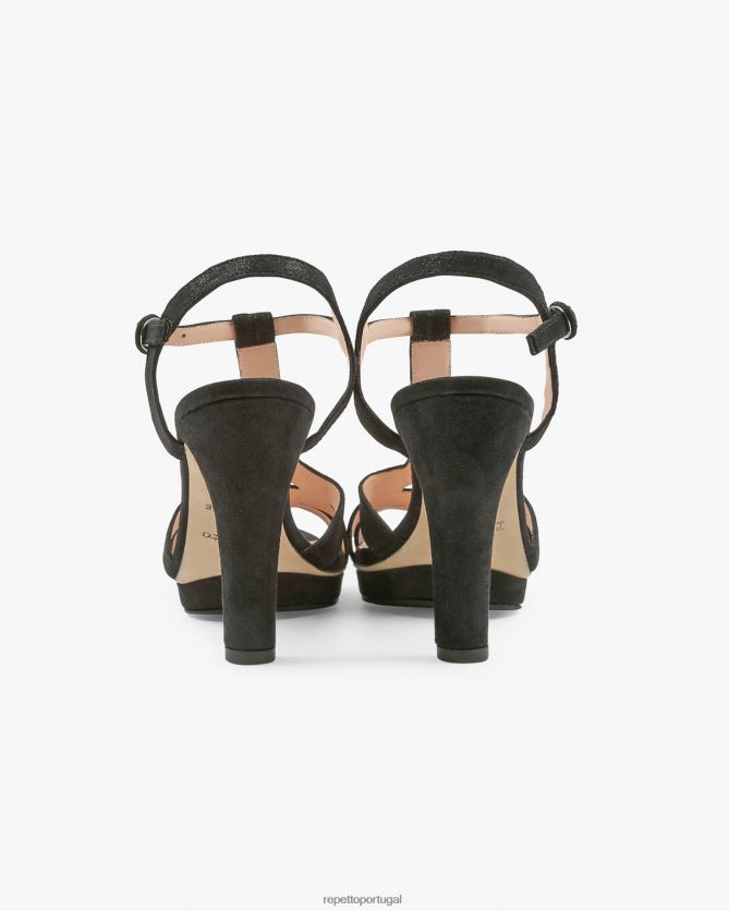 Repetto LJHHL244 mulheres sandálias de biquíni calçados carbono preto