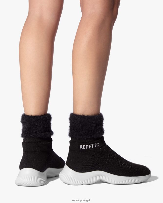 Repetto LJHHL259 mulheres Tênis de aquecimento alto 3d calçados preto